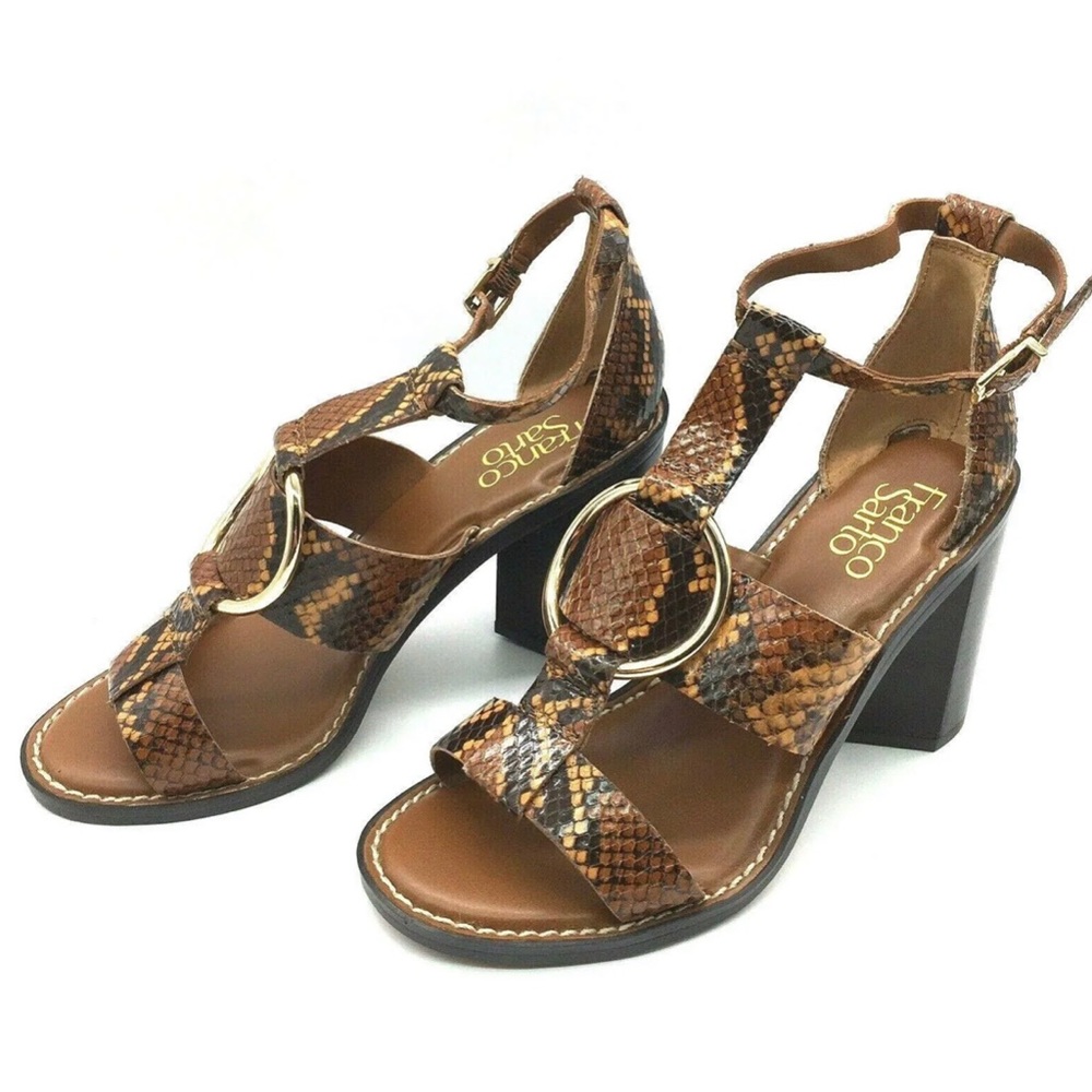 Franco Sarto Womens Dandelion Snakeskin Leather Heeled Sandals